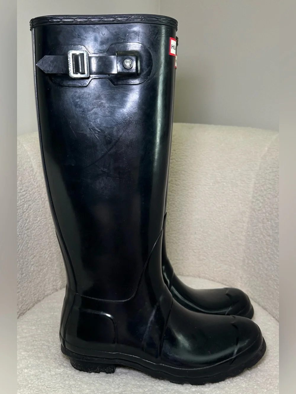 Hunter Original Tall Rain Boots Black Gloss Waterproof Rubber Preppy Festival 8